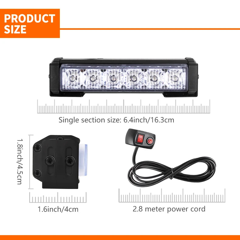 Car Truck 4 In1 6LED Emergency Strobe Flashing Light Bar Car Grille Dash Deck Warning Lamp Light Bars for Vehicles 12V
