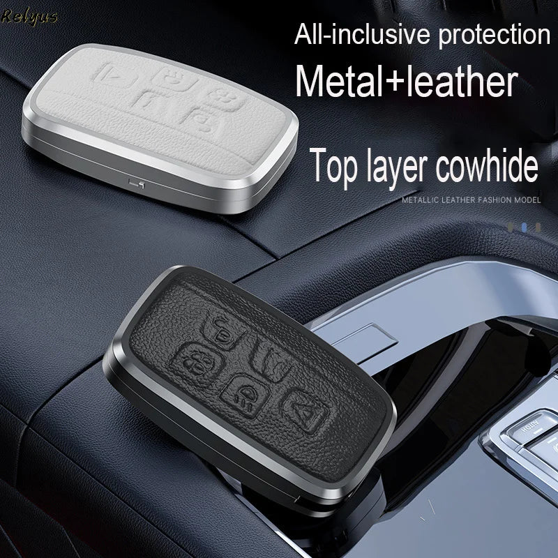 GPRGIT Metal Cowhide Leather Car Key Case Cover for Land Rover Range Rover Sport Discovery 3 4 Elander 2 Evoque Keybag Accessories