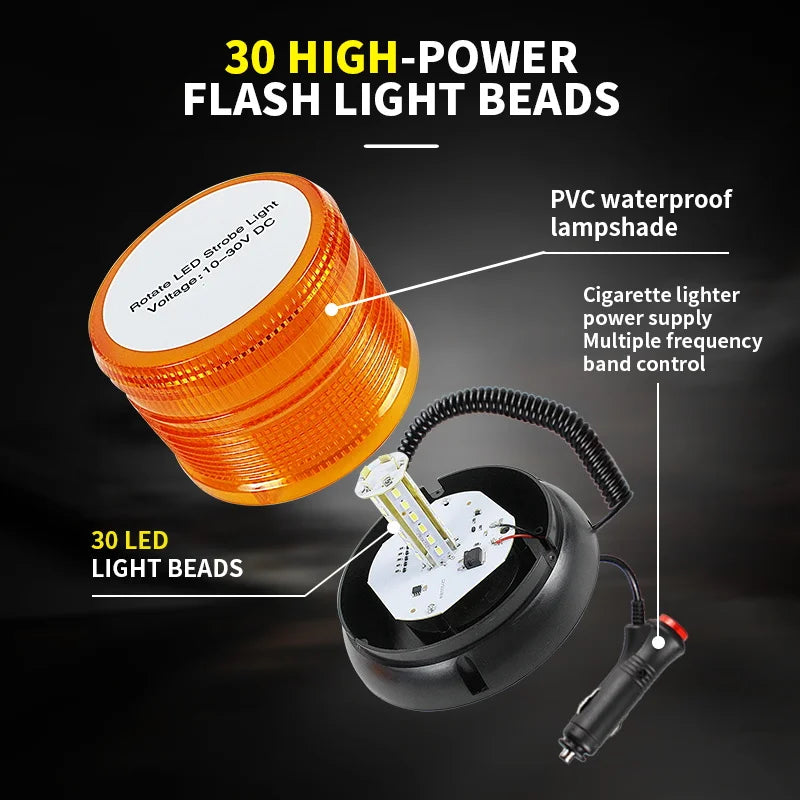 New School Bus Rotating Amber Beacon Light 80led Flashing Signal Lights Truck Van Strobe Warning Lamp