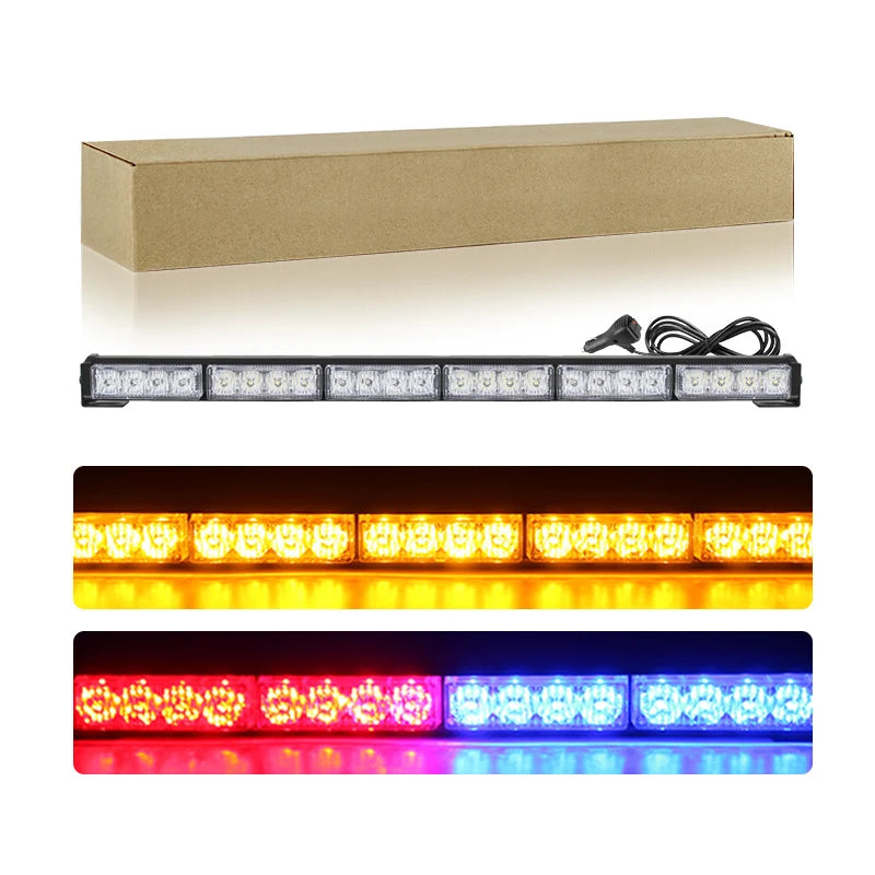 25inch Auto Emergency LED Strobe Light Bar Boat Trailer Offroad Truck Roof Grille DRL Flashing Warning Lamps 24W