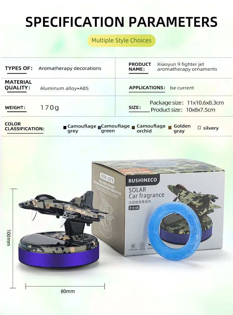 GPRGIT Solar Powered Car Perfume Combat Plane Ornament Rotating Diffuser Aromatherapy Odor Remover