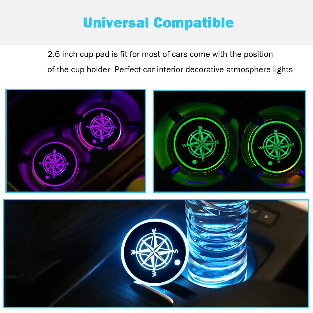 GPRGIT Universal LED Car Cup Holder Lights Mats Pad RGB Interior Decoration Atmosphere Lamp For Ford Jeep VW Audi BMW Chevrolet Dodge