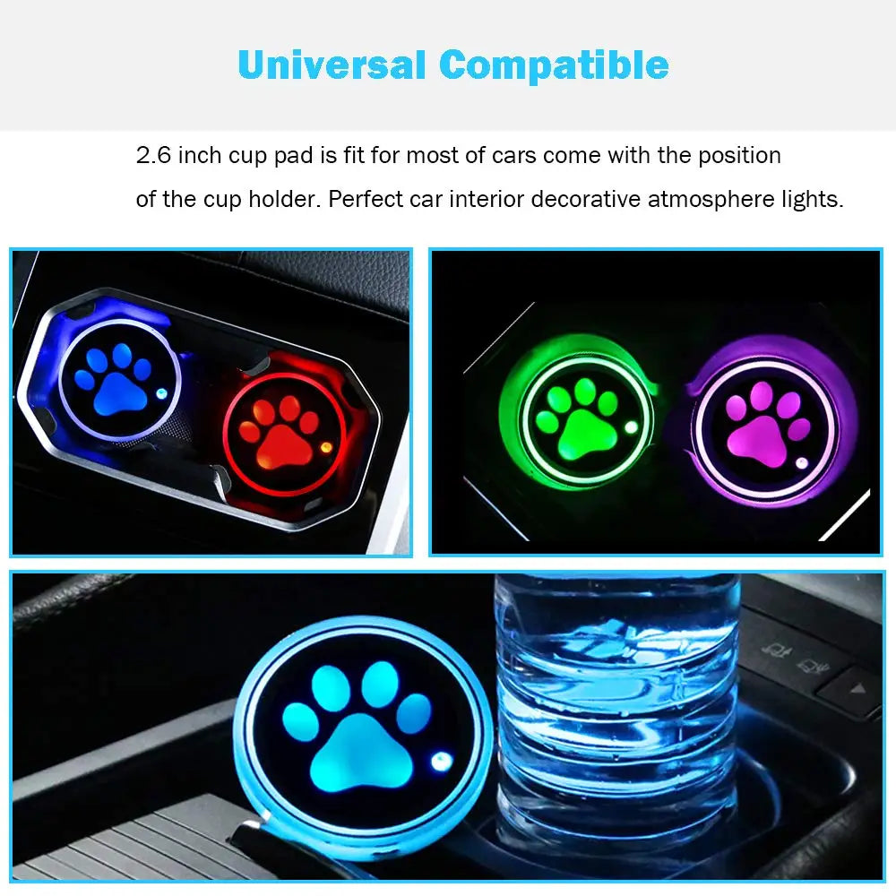 GPRGIT LED Car Cup Holder Mats Pads Dog Paw RGB LED Lights Car Drink Coaster Accessories Interior Decoration Atmosphere Light - Univers