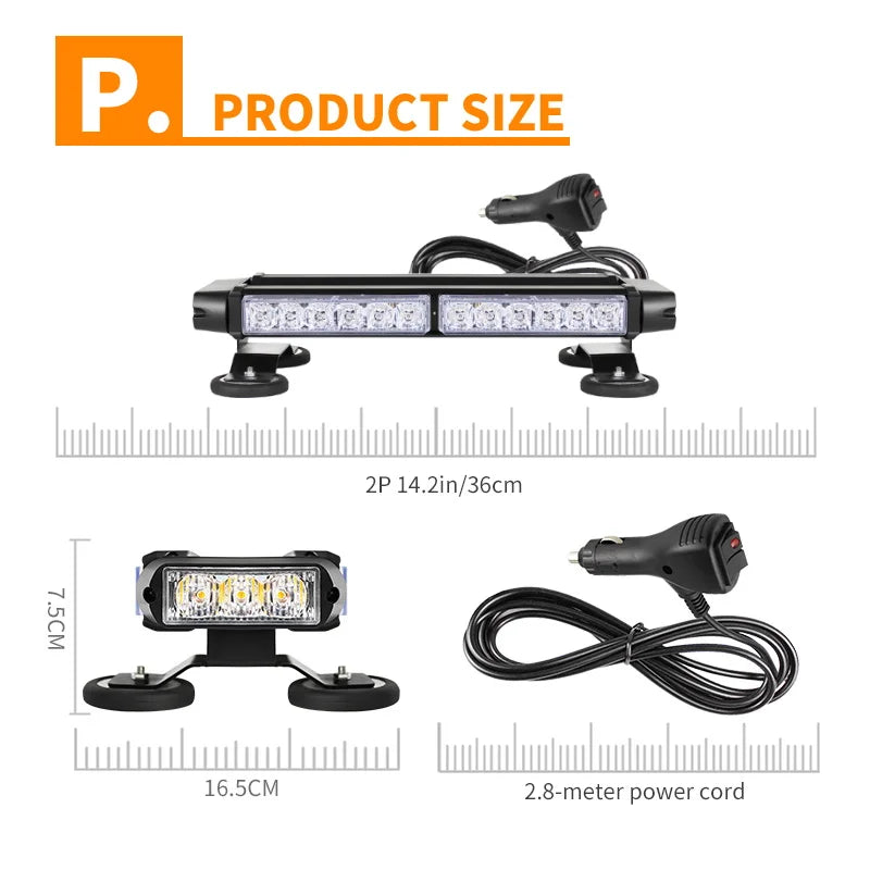 4 Sides Automotive LED Warning Light Bar Rooftop Strobe Light Bar Magnetic Flashing Emergency Lights for Truck Pickup 12V 24V