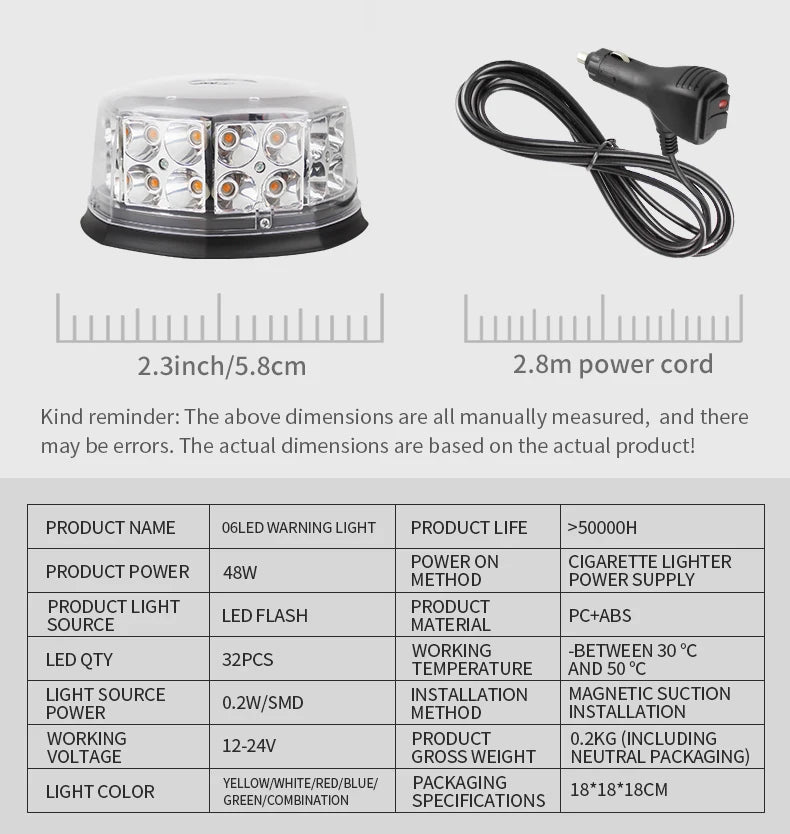 48w 32led Tractor Truck Strobe Beacon Light Magnetic Mount Roof Top Hazard Warning Flashing Beacon Light For Vehicles