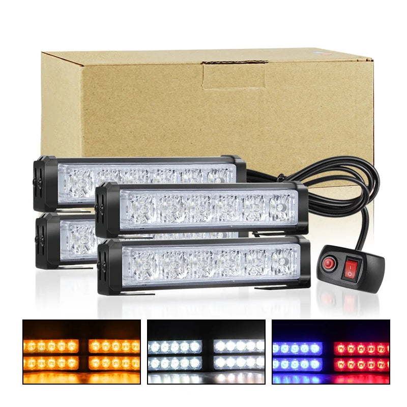 Super Bright 4 in 1 Car LED Warning Light Bar Grill Side Marker Strobe Lights Kit Emergency Flashing Light Car Truck