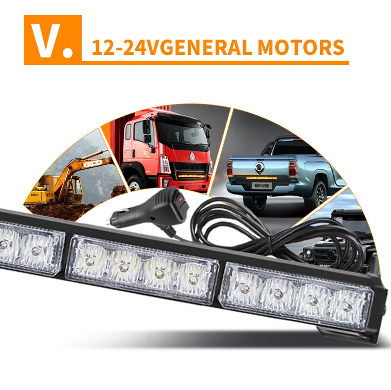 33inch Car LED Emergency Warning Strobe Light Bar Single Row Offroad Truck Boat Roof Grille 32W Flashing Light Lamp 12V 24V
