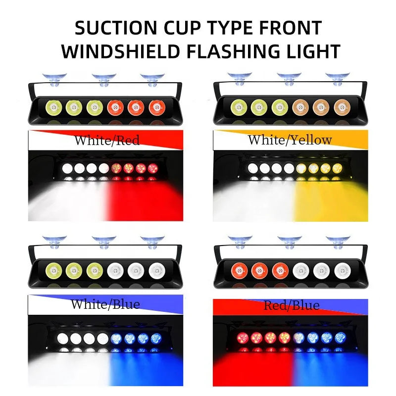 GPRGIT 6SMD Red/Blue LED Strobe Warning Light with Suction Cup - Dashboard Windshield Interior Flash Light