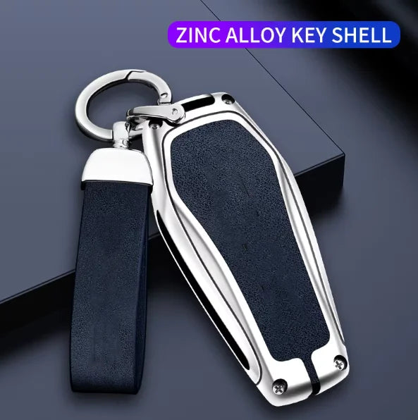 GPRGIT Leather Car Key Cover for BYD Atto 3 Han EV Dolphin Byd Song Plus EV 4 Buttons Remote Metal Accessories Keyless Holder