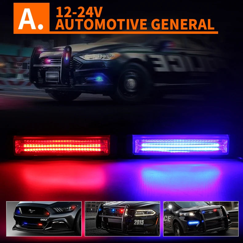 2X Cob LED Warning Light Front Grille Strobe Light Bar LED Emergency Flashing Warning Light Bar for Car Truck Offroad