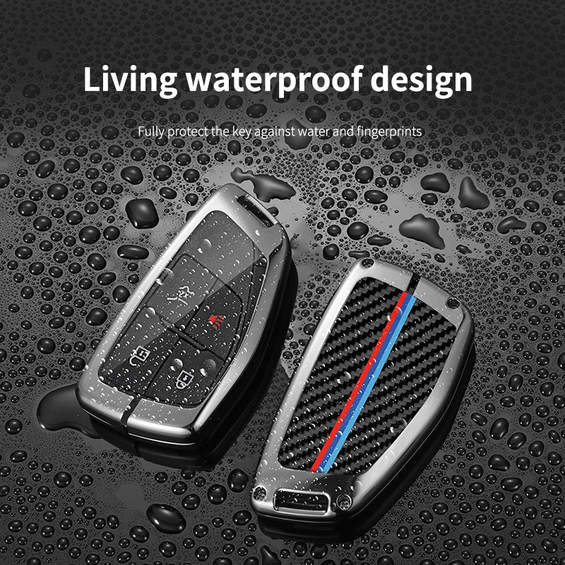 GPRGIT Metal Carbon Fiber Pattern 3 4 5 Buttons Car Logo Key Cover Case for Chevrolet 2015 2016 GMC Yukon Suburban Tahoe Accessories