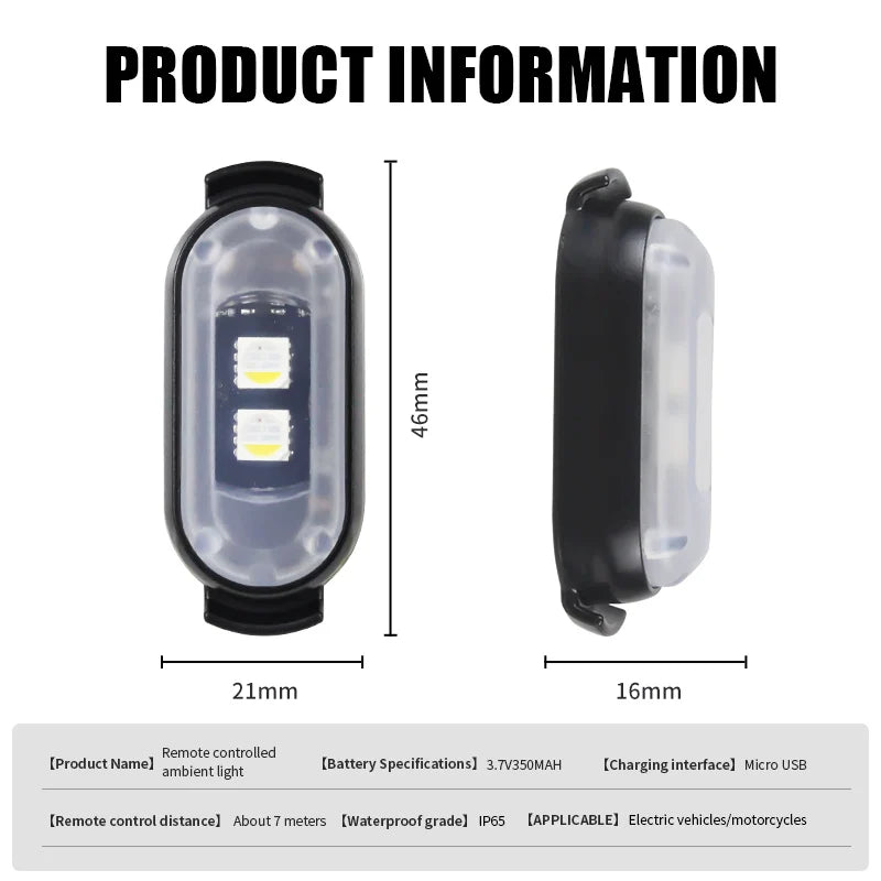 GPRGIT Universal LED Warning Strobe Light Mini Signal Light - 7 Colors - 3V, 5W, Remote Control, Vehicle/Bike/Motorcycle