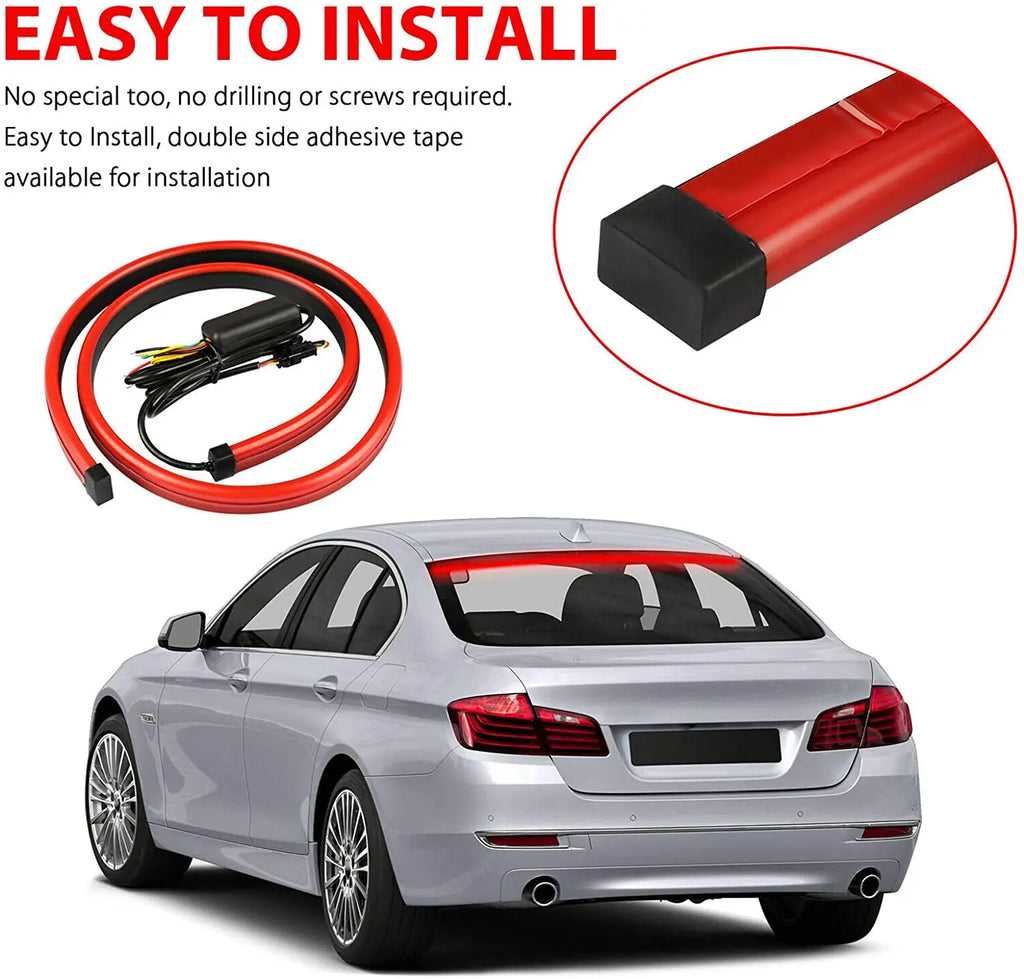 GPRGIT 12V Car LED Strip Brake Lights 90cm Rear Tail Warning Light High Mount Stop Lamp Flow Waterproof Auto Day Interior Accessories