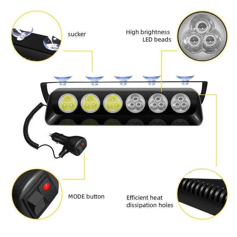 18SMD Red/Blue LED Strobe Dashboard Light with Suction Cup, Model S7, 50W