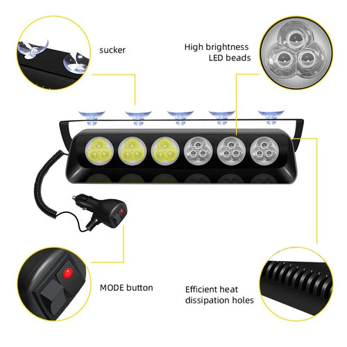 18SMD Red/Blue LED Strobe Dashboard Light with Suction Cup, Model S7, 50W