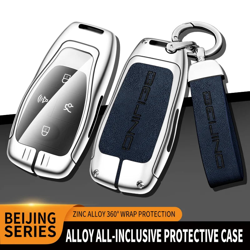 GPRGIT Zinc Alloy Leather Remote Car Key Case Cover Shell for BEIJING X7 EX3 U5 EU5 U7 BJ 40 BJ 80