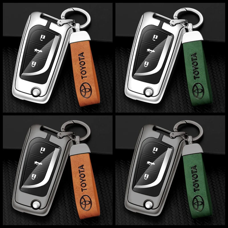 GPRGIT Zinc Alloy Leather Car Logo Key Case Cover for Toyota Auris Corolla Avensis Verso Yaris Aygo Scion TC IM 2015 2016 Camry RAV4