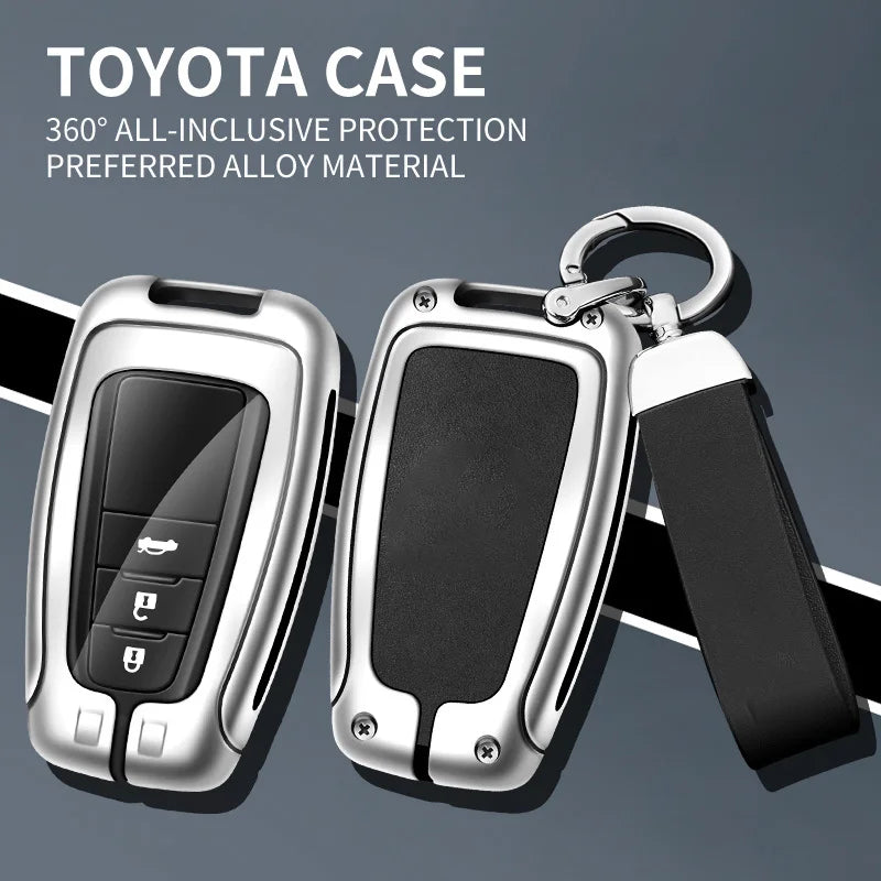GPRGIT Zinc Alloy Leather Car Logo Key Case Cover for Toyota Camry Corolla CHR C-HR RAV4 Prius Prado 2017 2018 Key Fob Auto Accessories