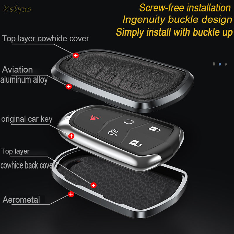GPRGIT Aluminum Alloy+Leather Car Key Cover Case for Cadillac ATS XTS XT5 XT4 CT6 XT6 CTS DTS