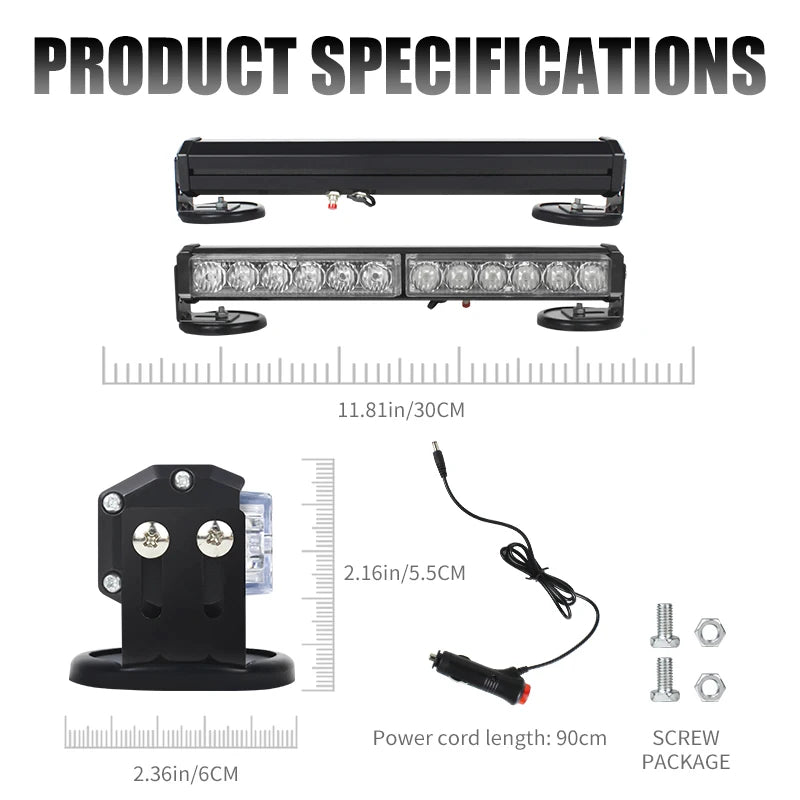 Super Bright Rechargeable LED Warning Light Magnetic Rooftop Strobe Light Bar Emergency Flashing Lights for Truck Vehicles