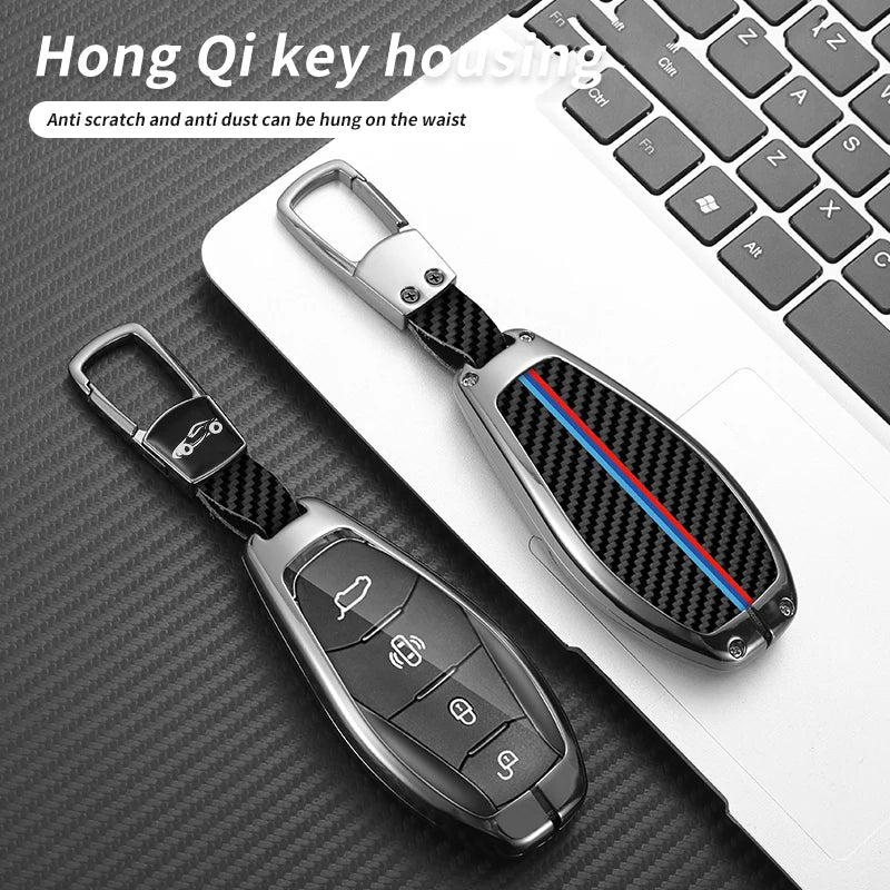 GPRGIT Carbon Fiber Metal Car Key Case Cover for Hongqi H5 H9 HS5 HS7 H7 L5 HS3 L9 Keyless Protector Holder Auto Accessories