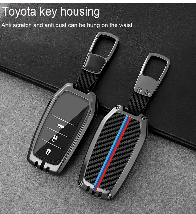 GPRGIT Carbon Metal Car Key Case for Toyota RAV4 Highlander Corolla Hilux Fortuner Land Cruiser Camry Crown CHR Prado 2017 2018 Prius