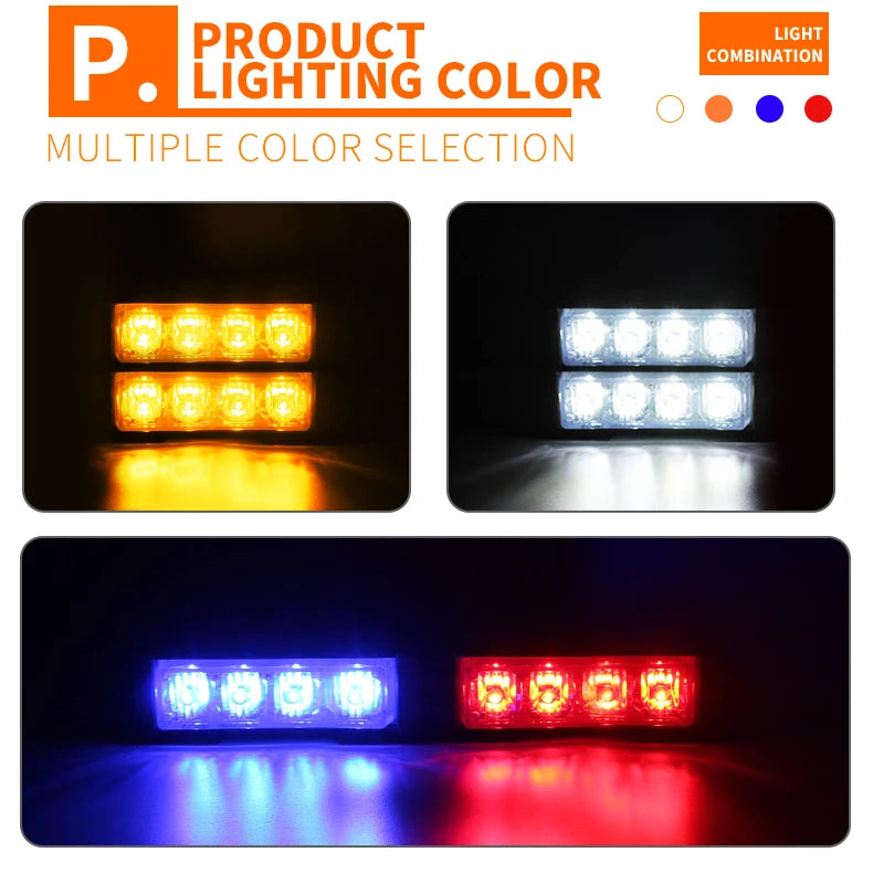 2 in 1 Auto Mini 4LED Strobe Lights Bar Grill Warning Lightbar Car Truck Emergency Flasher Flashlight Car Accessories 12v