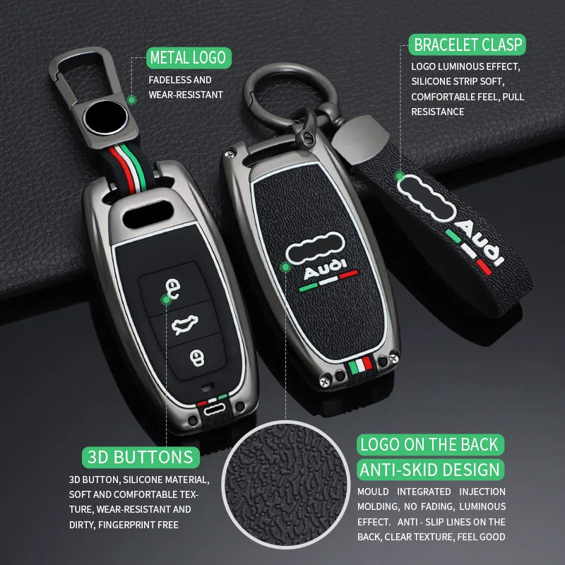 GPRGIT Fashion Zinc Alloy Car Remote Key Case Cover Shell for Audi A1 A3 A4 A5 A6 A7 A8 Quattro Q3 Q5 Q7 2009-2015 Keyless Accessories