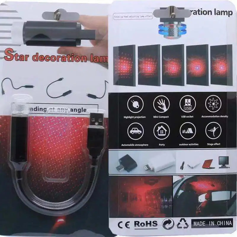 GPRGIT Car Starry USB Atmosphere Lamp Roof Interior Starry Sky Laser Mood Light Ceiling Projection Lamp 5V 18W