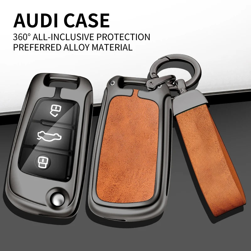GPRGIT Zinc Alloy Leather Car Logo Key Case Cover for Audi A1 A3 A4 A5 A6 A7 Q3 Q5 Q7 B6 B7 B8 8P 8V 8L C5 C6 TT RS Smart Accessories