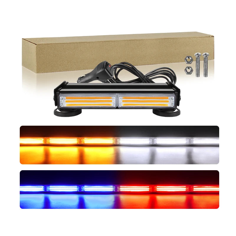 Car LED Strobe Light Bar 2 Sides COB LED Warning Emergency Flashing Lights for Vehicle Rooftop Grille Bumper