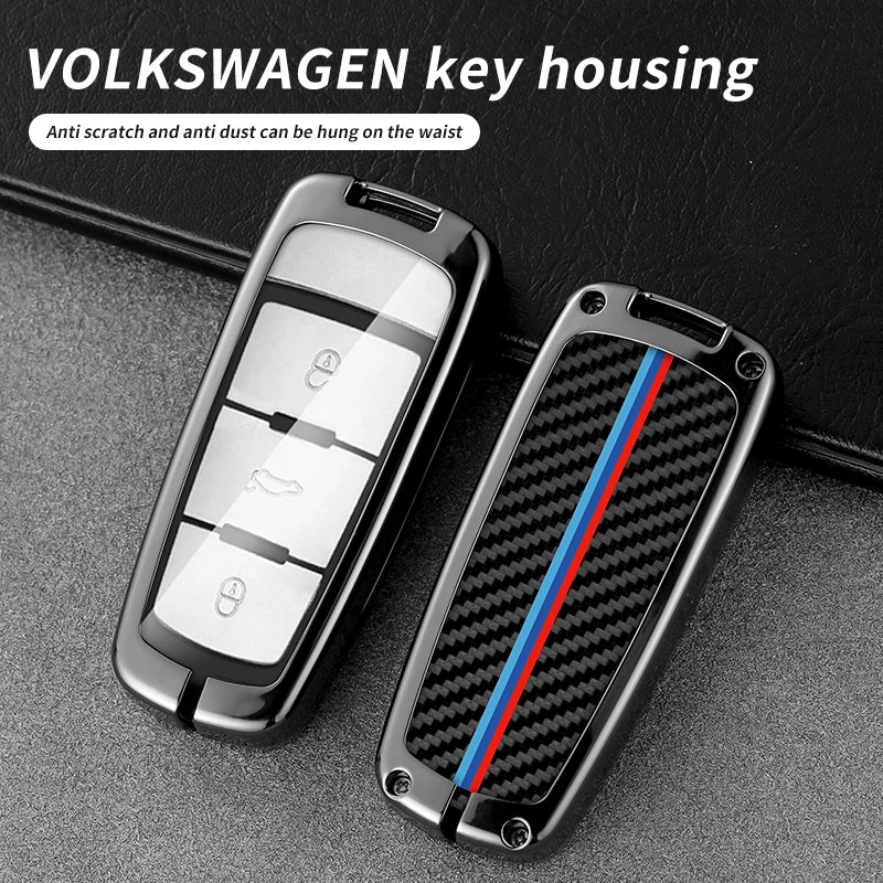 GPRGIT Carbon Fiber Metal Car Logo Key Case Shell for Volkswagen VW Passat B6 3C B7 Magotan CC Smart Interior Accessories