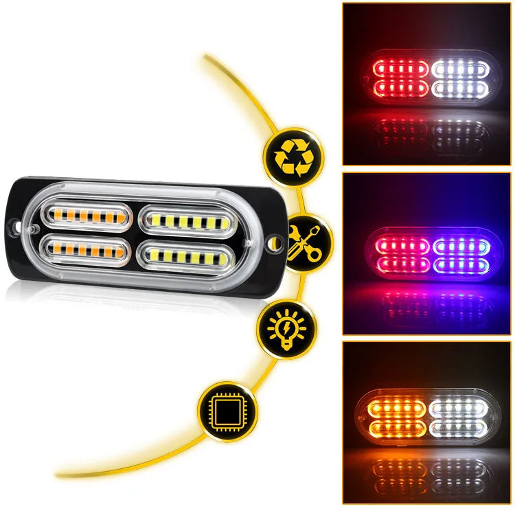 GPRGIT Automotive 16LED Dual Color Grille Light - Clip-on Warning Lamp - 12V, 12W, IP67, 3000K-6000K, ABS, CE/EMC/ROHS/E24