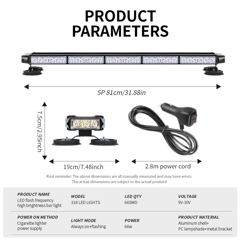 4-side Led Strobe Warning Light Bar | Magnetic Mount Emergency Roof Light For Truck/pickup | 9-30v High Brightness
