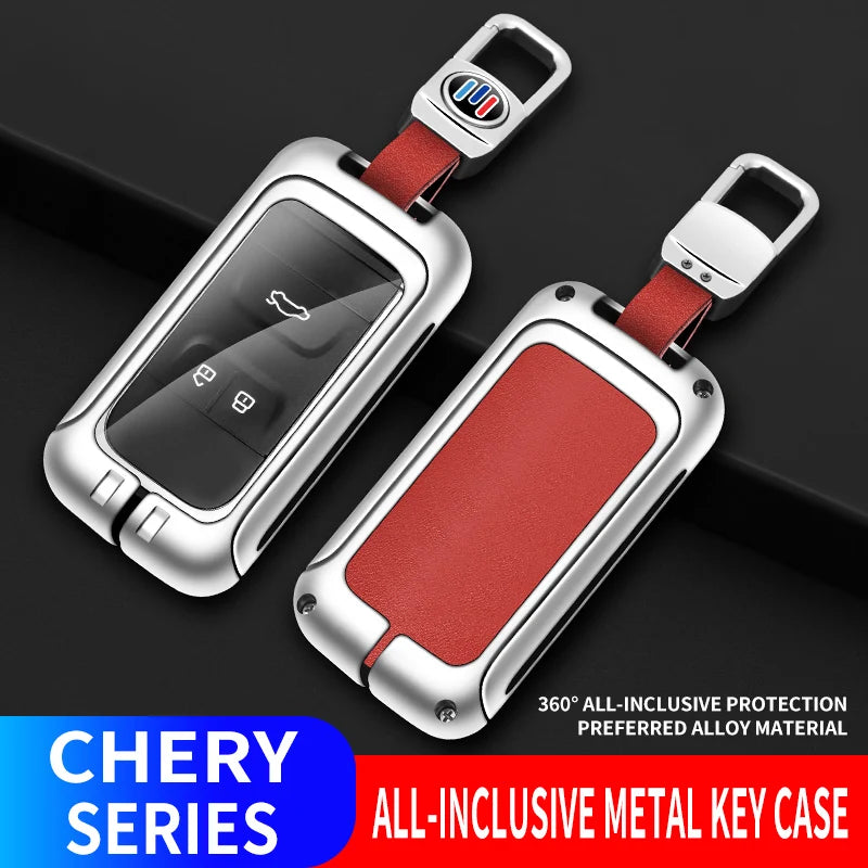 GPRGIT Car Logo Metal+Leather Car Key Case Shell for Chery Tiggo 3 5X 4 8 Glx 7 2019 2020 Arrizo Holder Keyless Bag Styling Accessories