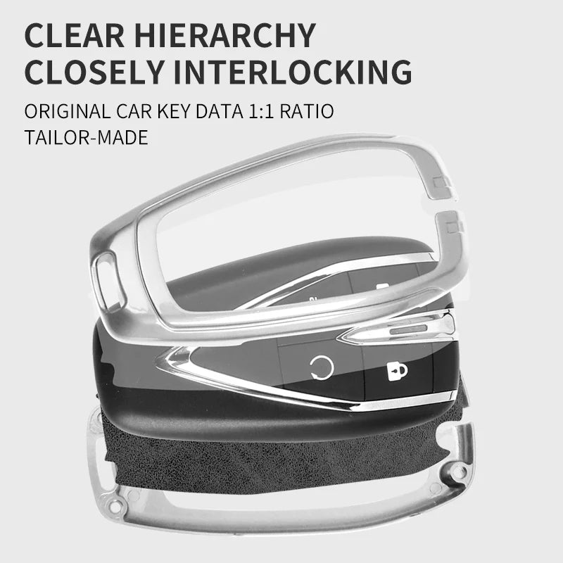 GPRGIT Metal Leather Car Key Case Cover for Changan CS35Plus CS55Plus CS75Plus 2019-2020 Keyless Protector Shell