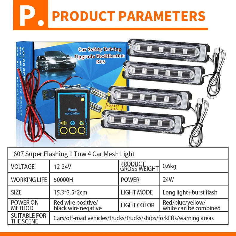 6-LED Strobe Light Super Bright&Waterproof Emergency Beacon Flash16 Modes Flash Warning Light Bar for Car SUV Pickup