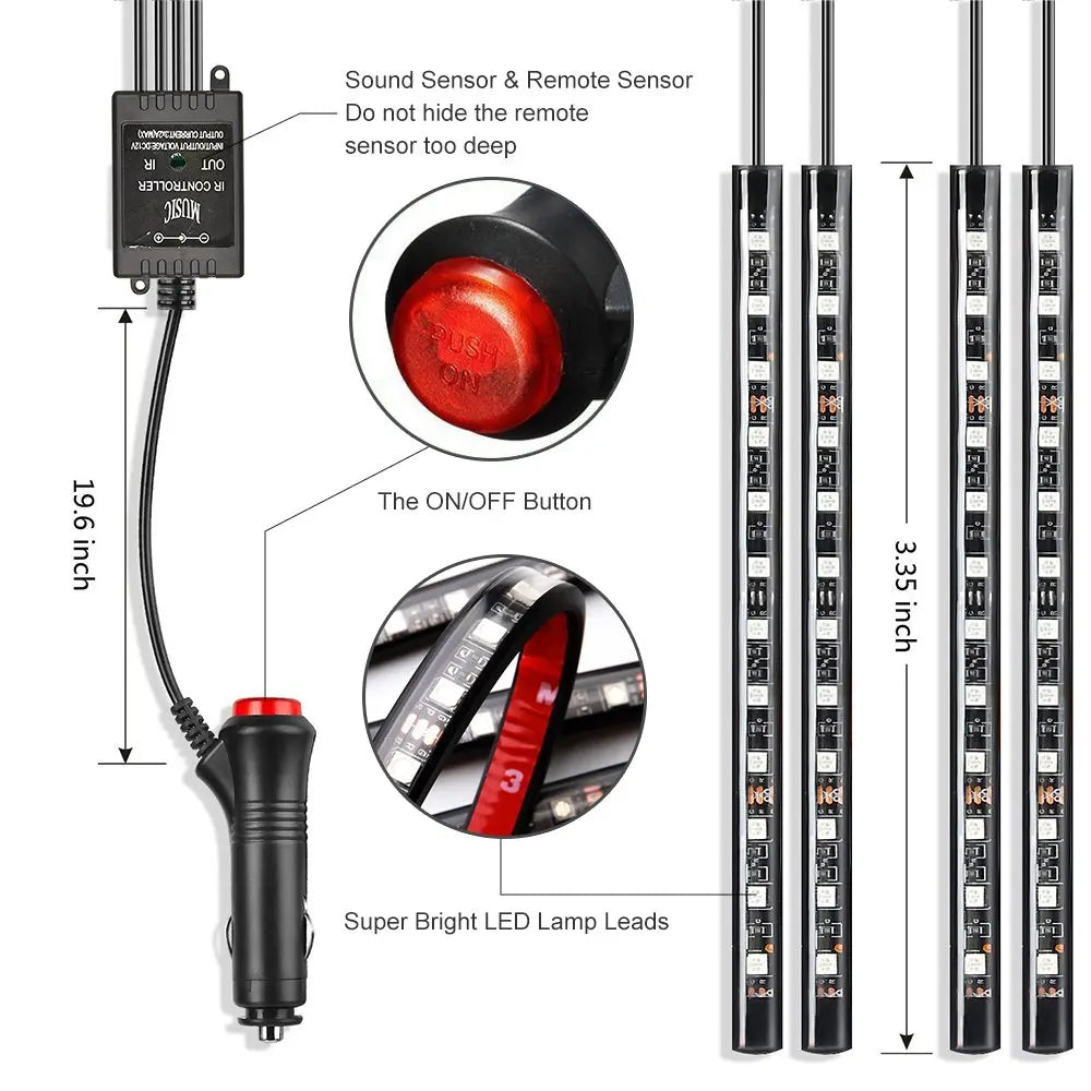 GPRGIT Remote 5050 RGB LED Strip Lamp USB Car Interior Atmosphere Ambient Light 12V 72W