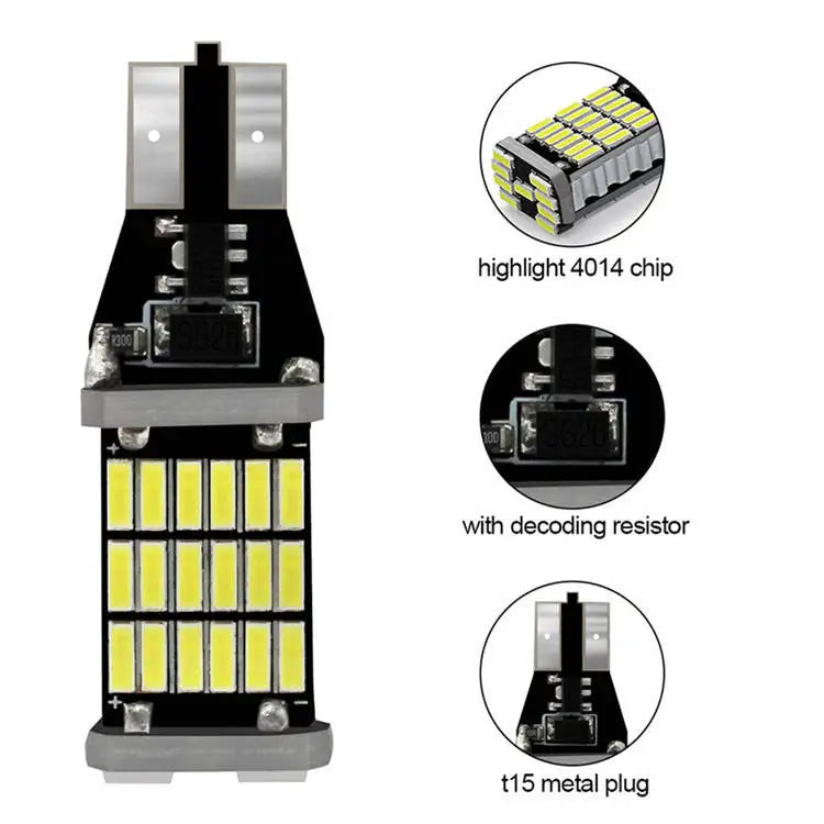 GPRGIT T15 921 W16W 45SMD 4014 LED Additional Brake Lamp Canbus No Error Reverse Lights Daytime Running Light DC12 White
