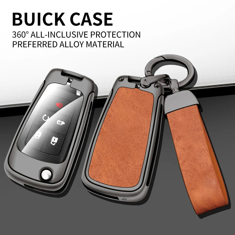 GPRGIT Zinc Alloy Leather Car Logo Key Case Shell for Buick Lacrosse Chevrolet Camaro Cruze Equinox Impala GMC Terrain