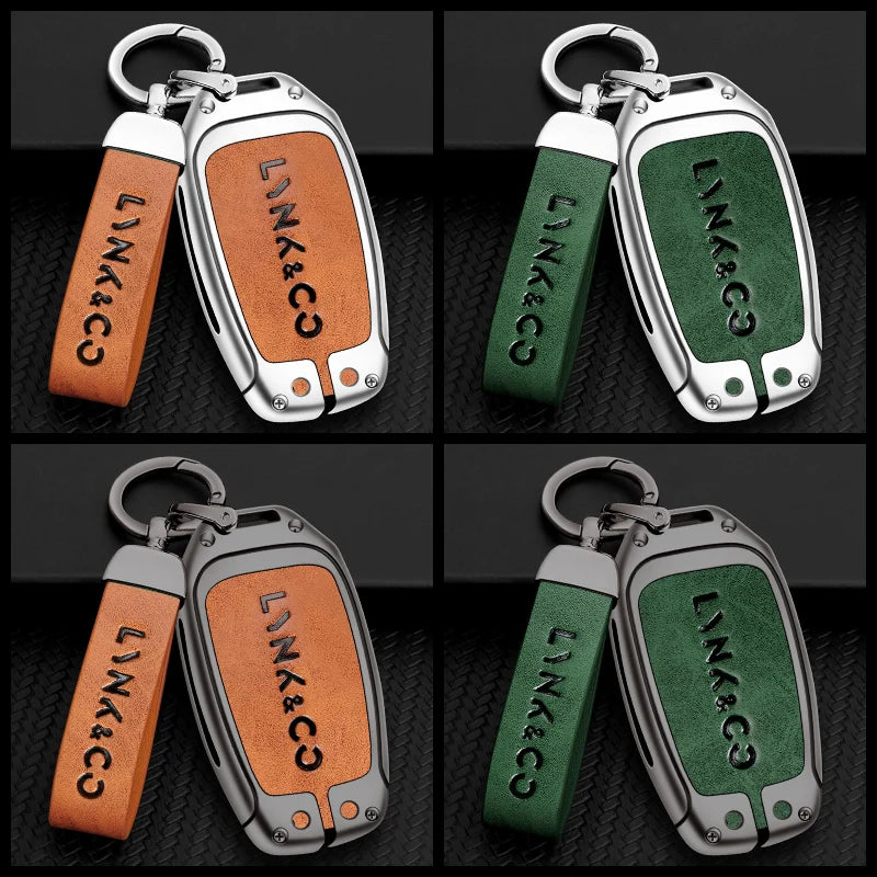 GPRGIT Zinc Alloy Leather Key Case Cover Shell for LYNK&CO 01 PHEV 02 03 05 2017 2018 4 Buttons Key Protector Fob Auto Accessories