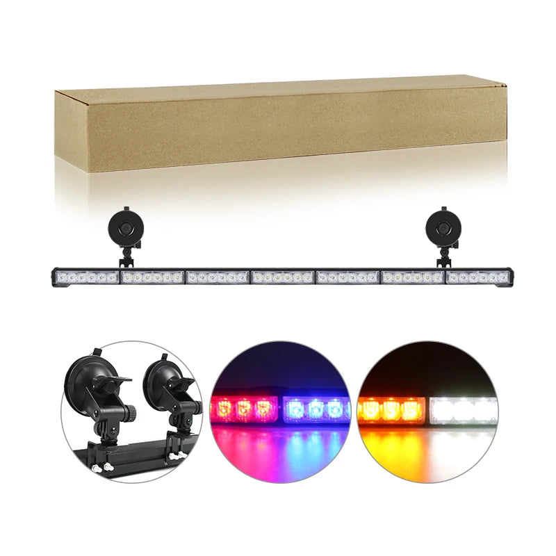 LED High Beam Strip 41in 7P 104cm Car Roof Warning Light Grille Strobe DRL Lane Emergency Suction Cup Light