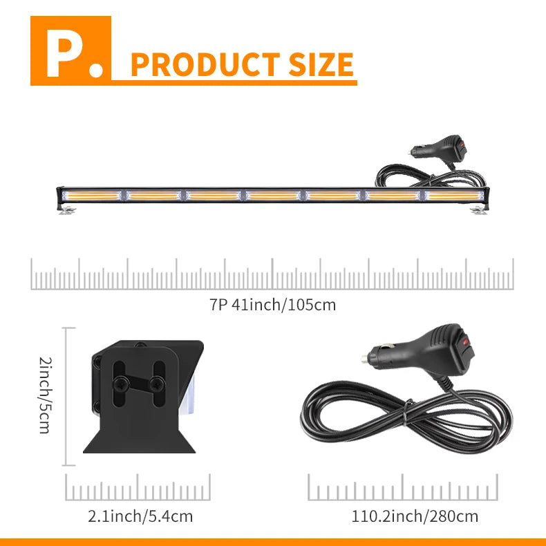 41inch COB LED Hazard Emergency Warning Strobe Light Bar Rear Window Deck Dash Warning Caution Lightbar Traffic Advisor
