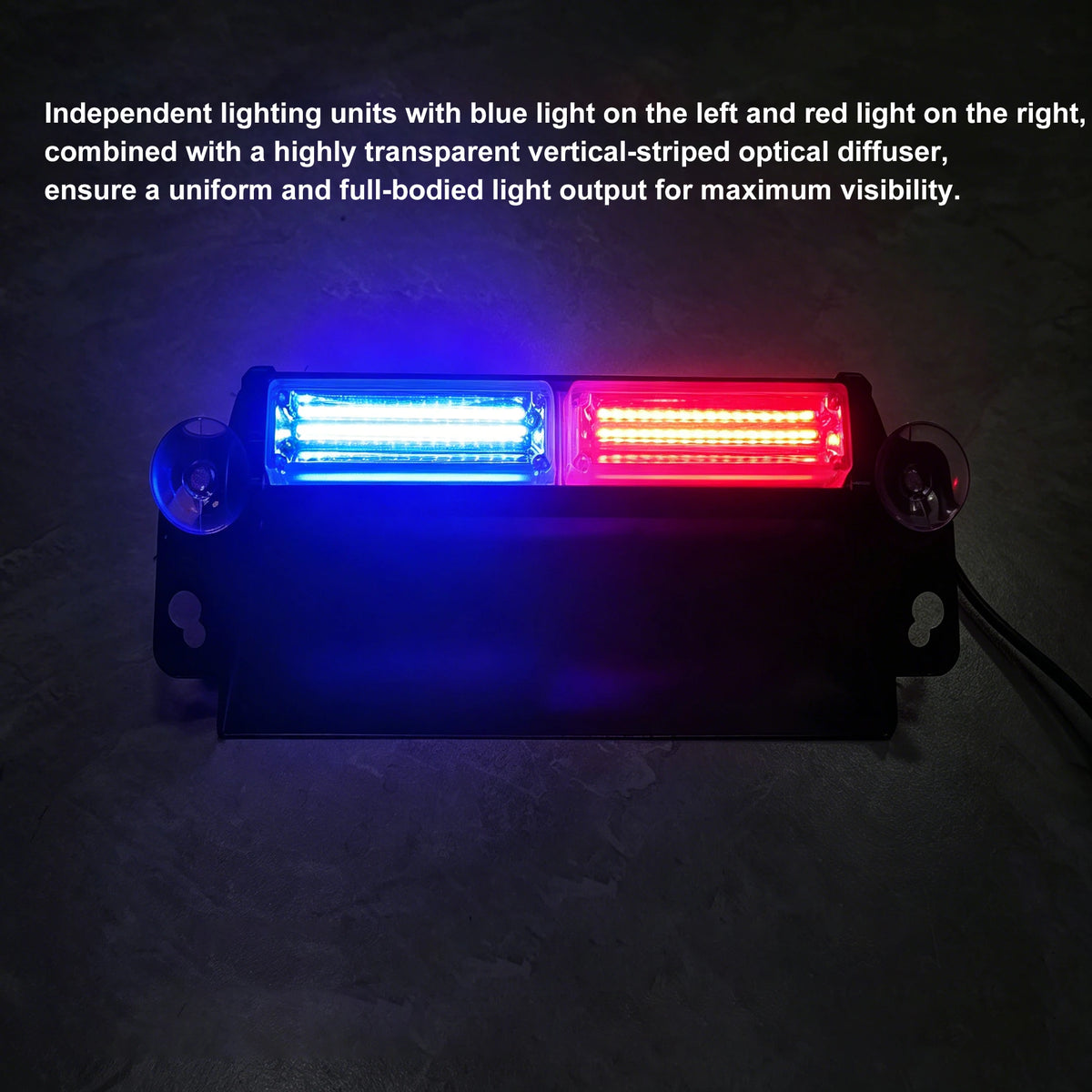 GPRGIT 12V Red Blue LED Windshield Warning Light Dual Head Emergency Strobe Suction Cup Mount