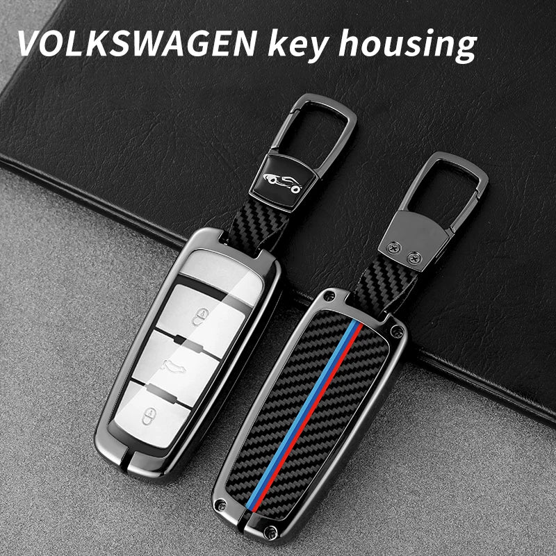 GPRGIT Carbon Fiber Metal Car Logo Key Case Shell for Volkswagen VW Passat B6 3C B7 Magotan CC Smart Interior Accessories