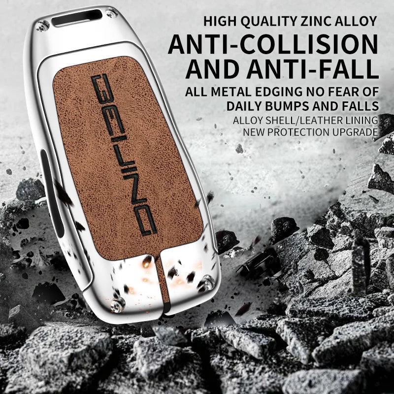 GPRGIT Zinc Alloy Leather Remote Car Key Case Cover Shell for BEIJING X7 EX3 U5 EU5 U7 BJ 40 BJ 80