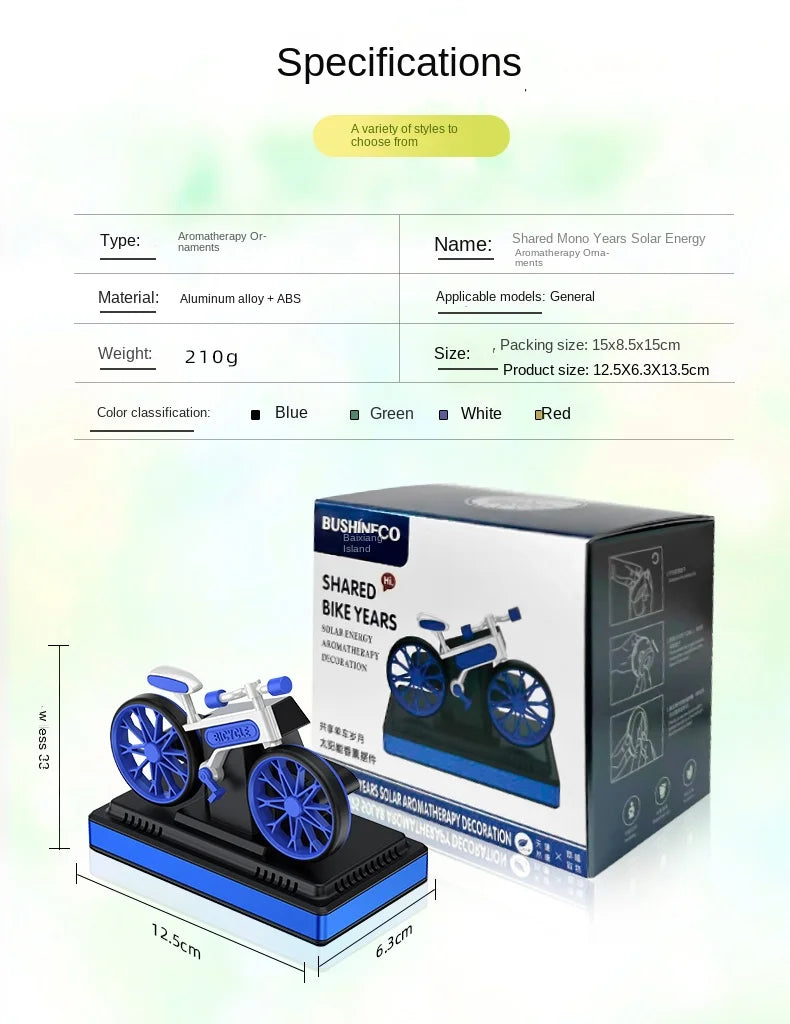 GPRGIT High-Grade Solar Energy Rotating Bicycle Ornament Car Perfume Aromatherapy Dashboard Decoration