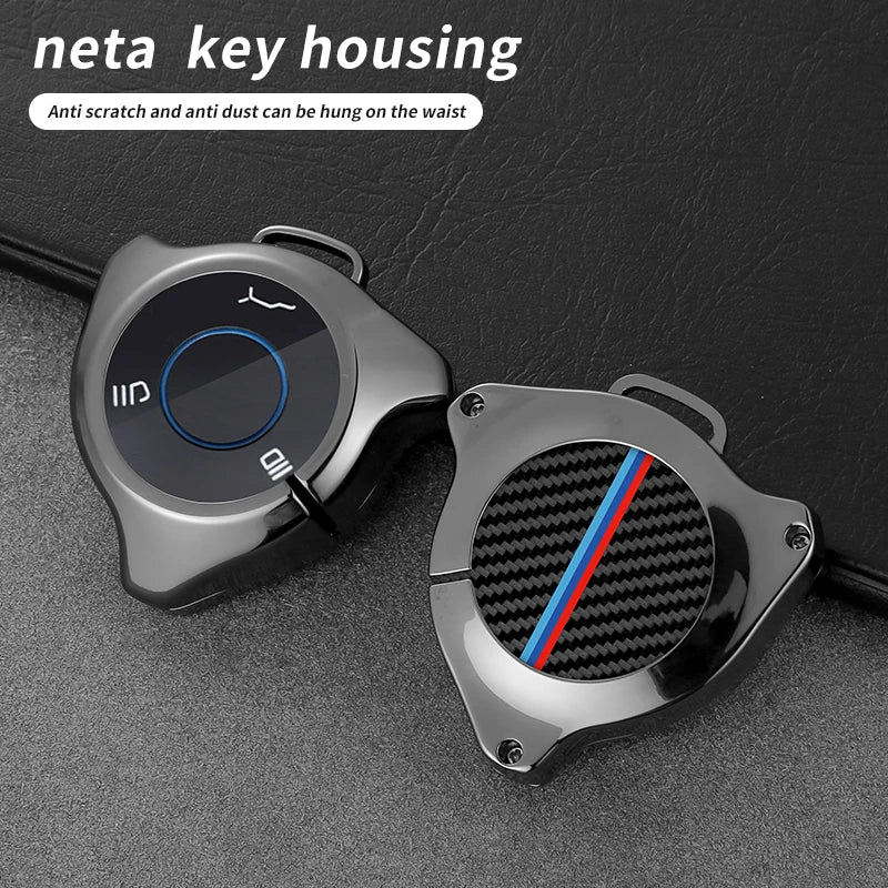 GPRGIT Zinc Alloy Carbon Fiber Car Logo Key Case Cover for Neta V U Pro Hezhong New Energy Vehicles Holder Keychain Accessories