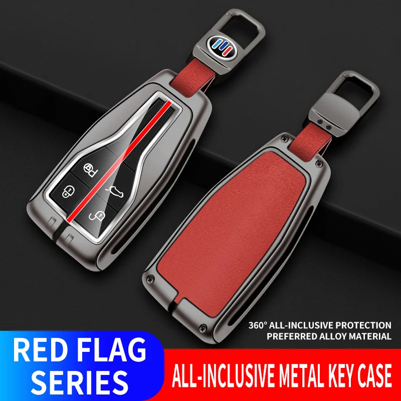 GPRGIT Zinc Alloy Car Key Cover Case Shell Holder Protector for Hongqi HS5 HS7 HS E HS9 Logo Keychain Bag Set Interior Accessories