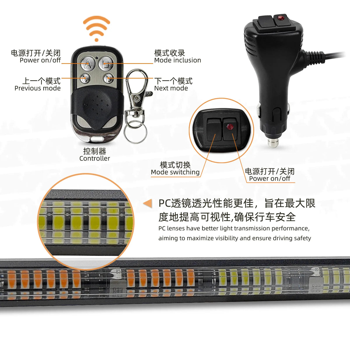 High Visibility Emergency Strobe Visor Light Bar Traffic Advisor Wireless Remote Flashing Flash Light System For Cars Trucks